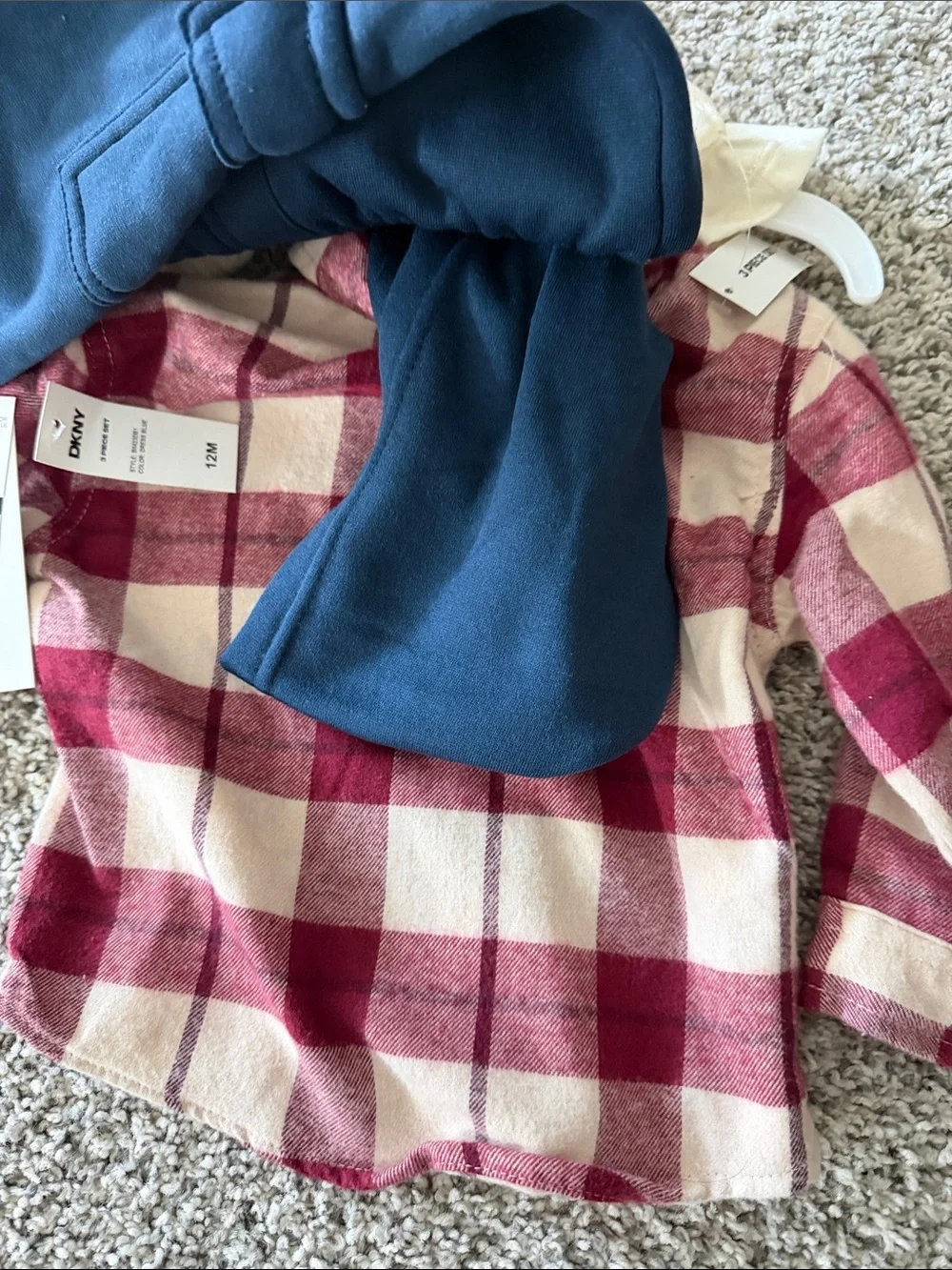DKNY Boys Burgundy and Cream Plaid Button-Down Shirt